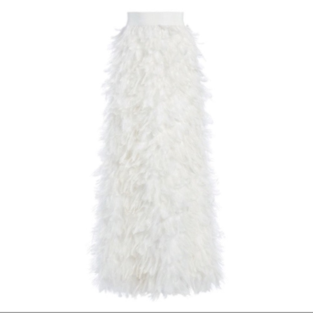 Alice + Olivia White Sherelle Feather Maxi Skirt